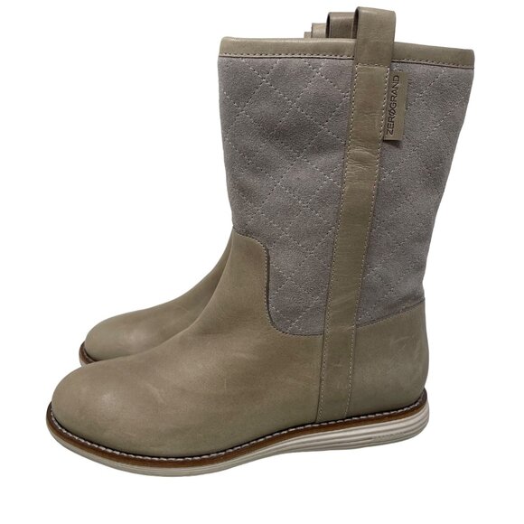 Cole Haan ZeroGrand Boot Size 6 Roper Quilted Round Toe Mid-Calf Suede Leather - Picture 2 of 11